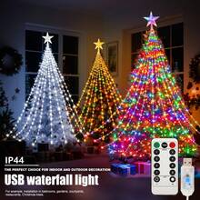 1 pièce de lumière de Noël intérieure et extérieure OSIDEN avec télécommande - Guirlande lumineuse de haute qualité alimentée par USB (192 LED/282 LED en option), indice de protection IP44 contre l'eau, 8 modes d'éclairage (constant, clignotant, dégradé, orage), télécommande infrarouge, décoration étoile au sommet convenant pour Noël, décorations de Noël pour la maison, décoration de pièce en hiver