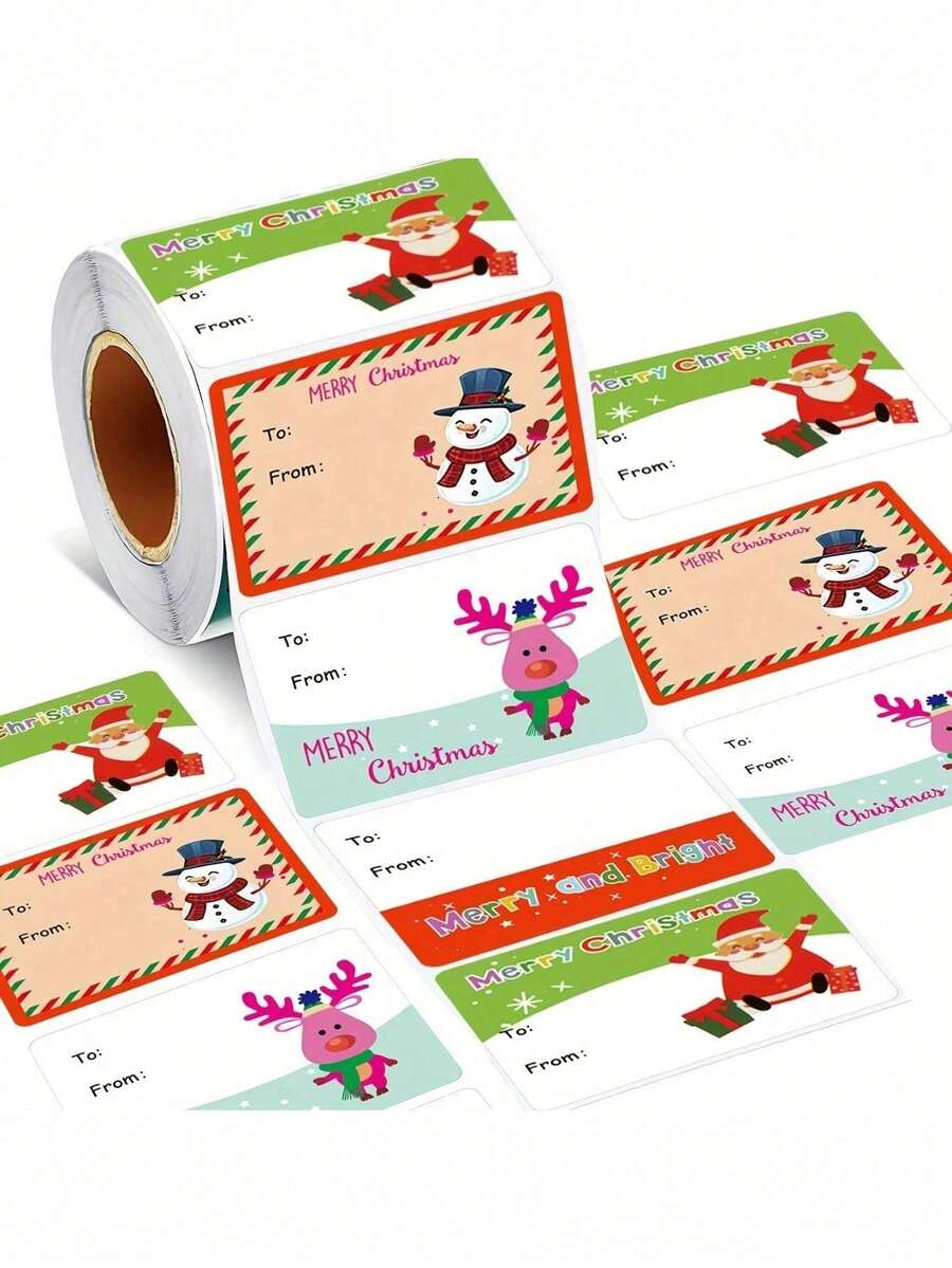 200pcs/Roll Christmas Gift Tags Stickers, 2 Inch X 1.5 Inch, Assorted Styles And Patterns, Universal Self-Adhesive Labels For Holiday Gift Wrapping