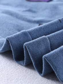 Girls Casual Loose Outdoor Apricot Heart & Star Print Hoodie Sweatshirt And Blue Heart & Star Print Jeans Set, Autumn - Khaki - View 9