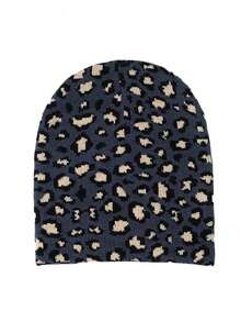 1件豹纹波西米亚风派对休闲优雅复古街头风提花豹纹针织保暖帽，无帽檐羊毛帽，适合春、秋、冬季佩戴。 - A - 查看 2