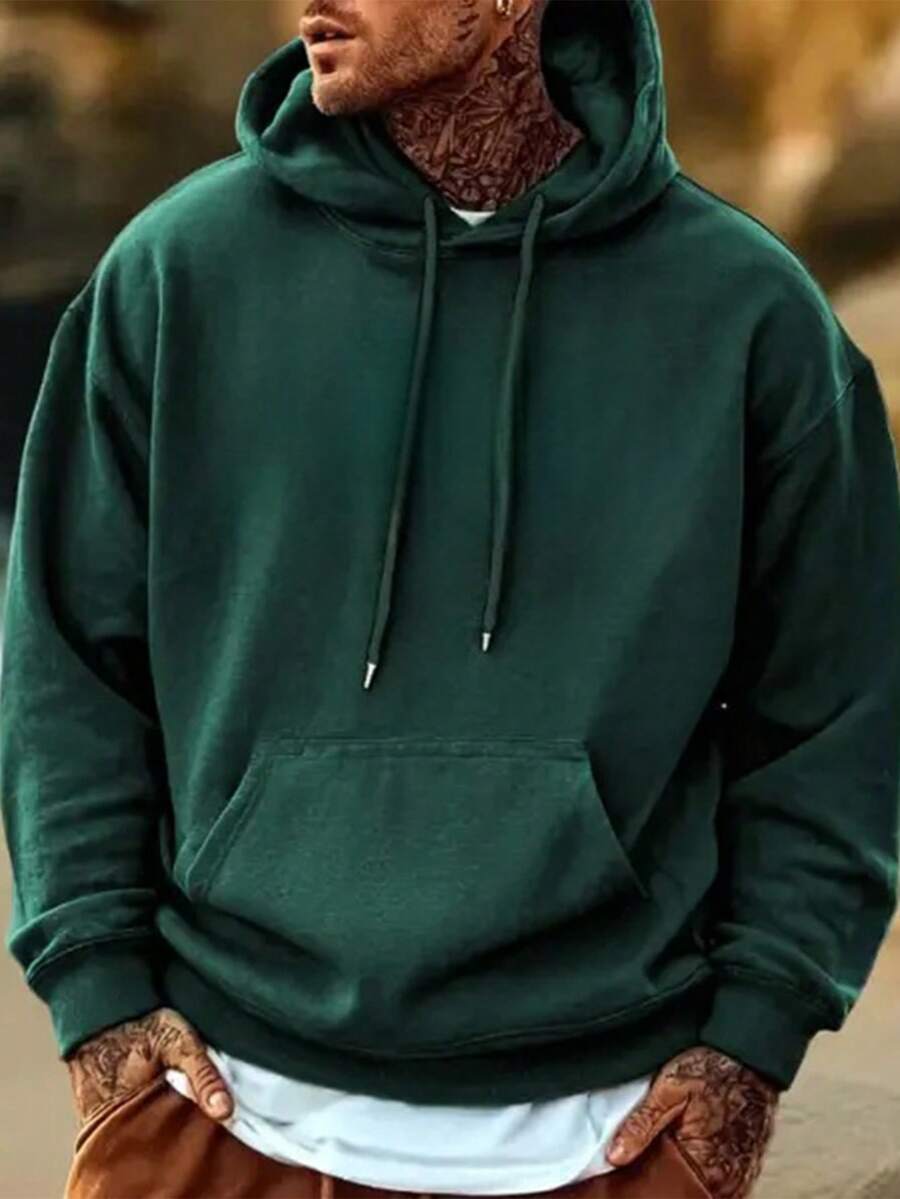 GRDR Men's Casual Street Hooded Sweatshirt, Solid Color With Thermal Lining, Loose Fit, Autumn/Winter