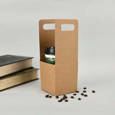 10pcs Kraft Paper Cup Sleeves, Takeout Coffee/Tea Carrier, White Kraft Paper Cup Holders