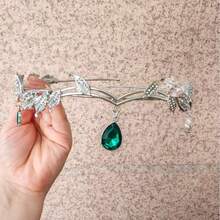 水钻皇冠发饰，万圣节角色扮演服装派对，柔软仙女耳朵皇冠头箍，魔法森林花朵头饰，完美适用于文艺复兴集市和奇幻服装配饰、发饰、婚礼 - 銀色 - 查看 14