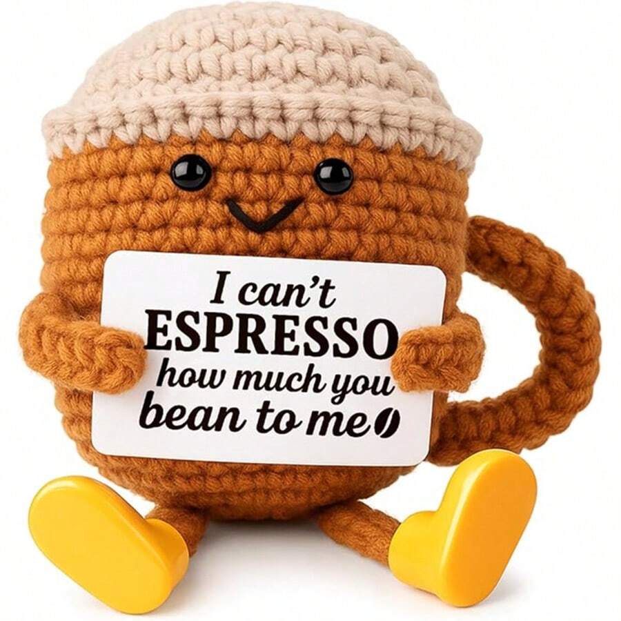 1 pezzo Regali di compleanno per donne e uomini, tazze da caffè all'uncinetto positive per decorazione da scrivania - Regali deliziosi per amanti del caffè per migliori amici, fidanzate, coppie, mogli e mariti, anniversario, grazie. - Multicolore - Visualizzare 1
