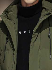 男士休闲纯色长袖保暖冬季外套 - 軍綠色 - 查看 6