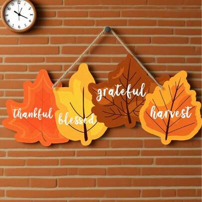 Rustik träskylt med höstlöv, 2D-platta "Tacksam, tacksam, skörd"-väggbonader för lantlig Thanksgiving, vintagemöbler och köksplakett, mångsidigt dekorativt konstverk. Rumsinredning, sovrum, höstinredning, juldekorationer, halloweendekorationer