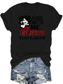 Camiseta con estampado de Jesús para mujer y unisex, de verano, casual, transpirable, de cuello redondo, de manga corta, de uso versátil, adecuada para adolescentes y adultos - Negro - Ver 1
