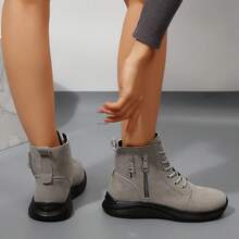 Bottes de neige confortables en patchwork pour femmes, avec bout rond et fermeture éclair, bottes de sport casual pour l'extérieur, bottes courtes, bottes cheville noires, chaussures pour femmes - Gris - Voir 4