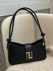 女士时尚休闲通勤单肩包，纯色便携斜挎包适合约会、购物、送礼 - 黑色 - 查看 12
