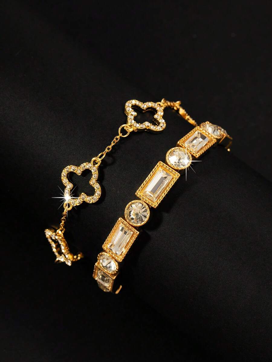 1 Set Of 2 Minimalist Fashion Bracelet & Bangle Set, Suitable For Daily Wear