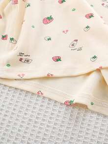 女童草莓印花长袖上衣和裤子睡衣套装 - 米色 - 查看 7