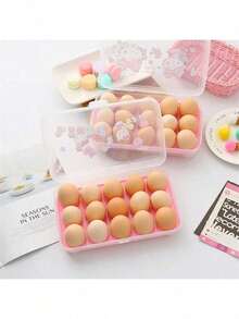 Sanrio Boîte de rangement pour œufs Sanrio (autorisée) Boîte de rangement pour œufs réfrigérée avec 15 boîtes en plastique résistant aux chocs, portable, pour la conservation des aliments. Boîte de rangement pour œufs, décoration de la maison, stockage pour fête et Noël