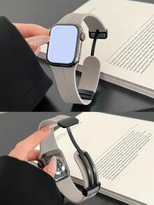 磁吸硅胶表带，兼容 42mm、38mm、40mm、41mm、44mm、45mm、46mm、49mm 表盘尺寸，时尚智能手表替换表带，适用于 Series Ultra2、Ultra SE2、SE 11、10、9、8、7、6、5、4、3、2、1 等型号，男女通用，学生返校季理想礼物 - 灰色 - 查看 10