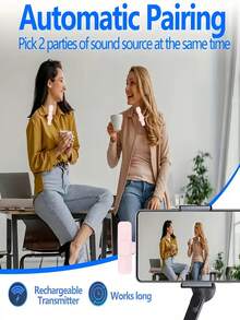 Pink Wireless Lavalier Microphone Mini Portable 2.4GHz Dual Lavalier Microphone Plug And Play Lavalier Microphone With Automatic Noise Cancellation And 60Mah Rechargeable Battery Suitable For Video Recording Live Broadcasting, Interviews