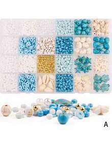 1 Caja Kit de Fabricación de Joyas con Cuentas con Tema Oceánico, Pulsera de Estilo Vacaciones de Verano para la , Conjunto de Cuentas de Arcilla para Pulsera, Collar, Pendientes DIY, Regalo para Vacaciones