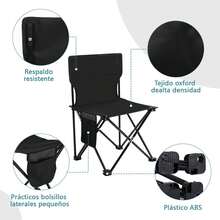 ZOOYII 2 Sillas Plegables Camping, Sillas Playeras, Silla De Camping Portátil con Bolsa De Almacenamiento, Lona Impermeable Plegables para Jardin, Playa O Pesca (Negro) - 1 - Ver 4