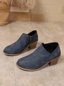 Bottes de cheville décontractées à talon épais avec fermeture éclair latérale pour femmes, bottes Chelsea à talon épais, bottes de moto, bottes d'équitation, bottes d'hiver, bottes pour femmes, chaussures d'hiver, talons hauts noirs, bottes pour femmes - Bleu azur - Voir 7