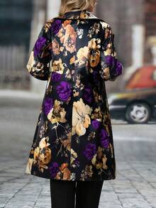 Long-Sleeved Single-Breasted Mid-Length Suit Jacket With Floral Pattern - Màu tím - Xem 2