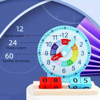 Children's Wooden Clock Educational Toy, 12/24 Hour 60 Minute Clock Model, Suitable For Boys Girls Preschool Time Recognition, Homeschool Teaching Toy, Preschool Gift, Christmas Gift, Halloween Gift