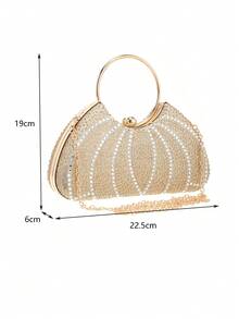 Women's Fashion Round Handle Rhinestone Decorated Evening Bag Tote Party Handbag