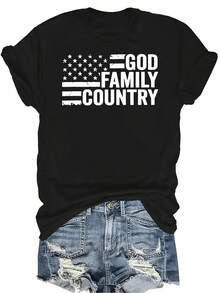 Camiseta con patrones interesantes para mujer y unisex, de verano, casual, transpirable, con cuello redondo, manga corta, estilo urbano y versátil, adecuada para adolescentes y adultos - Negro - Ver 1