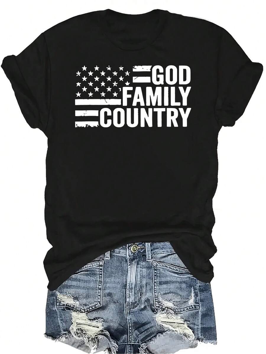 Camiseta con patrones interesantes para mujer y unisex, de verano, casual, transpirable, con cuello redondo, manga corta, estilo urbano y versátil, adecuada para adolescentes y adultos - Negro - Ver 1