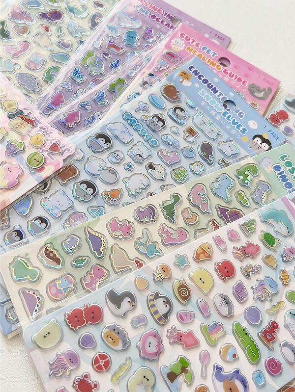 Metallic Silver Glaze Stickers, 3D Cute Animal Decorative Stickers, Suitable For Phone, Water Cup, DIY, Gifts