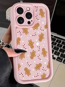 1 件粉色波尔卡圆点姜饼人拐杖糖图案全覆盖 TPU 防震手机壳，适用于 16、15、14、13、12、11 Pro Max 及系列 - 彩色 - 查看 2