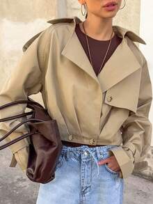 Autumn Double Breasted Suit Collar Windbreaker Jacket Casual Jacket For Women