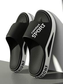 Dép xỏ ngón đế dày chữ Unisex, dép EVA một mảnh thời trang thường ngày ngoài trời chống trượt bền bỉ, đế mềm thoải mái khi tắm biển mùa hè ngoài trời - màu đen - Xem 10