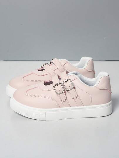 Giày thường ngày có khóa thời trang mới cho trẻ em, giày thể thao đơn giản màu trơn phong cách đại học, mùa xuân/thu