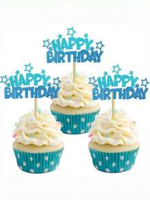 9pcs Pink & Blue Star Cake Toppers, Party Dessert Decorations, Happy Birthday Decor Suitable For Birthday, Holiday Party, Gathering Cake Decorations - Multicolor - View 8