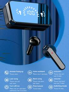 全新无线蓝牙耳机，带镜面LED数字显示屏，重低音，内置麦克风，音质清晰，无线游戏耳机，待机时间长，支持音乐和多模式游戏