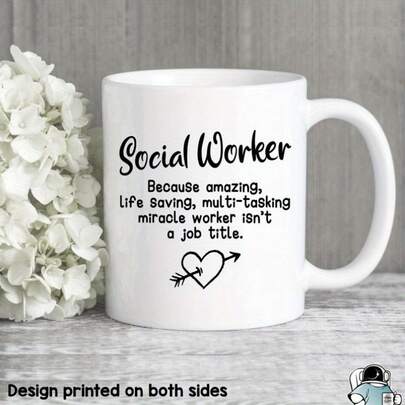 1pc Ceramic Coffee Mug With "Social Worker" Design - Heartfelt Message For Life-Saving, Multi-Tasking Miracle Workers, Perfect Gift For Social Workers & Coworkers, Coworker Gift| Playful Design| Ceramic Mug