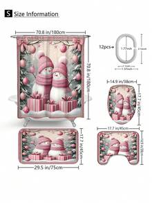 1pc/4pcs Christmas Theme, Pink Snowman Bathroom Set, Christmas Holiday Bathroom Decor, Bring Festive Atmosphere To Your Bathroom, Printed Shower Curtain With 12 Hooks, Bathroom Non-Slip Mat, U-Shaped Floor Mat And Round Toilet Lid Cover, Bathroom Set For All Scenarios