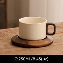 1 Set 250ml/8.45oz Cream-Color Thick Ceramic Coffee Mug With Saucer, Classic Straight Design, Heat-Resistant Handmade Coffee Cup, Highly Attractively Large Capacity Cup, Suitable For Coffee Art Tea Cup, For Home, Cafe And Gift - Multicolor - View 15