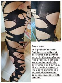 1 双女士性感黑色渔网袜，朋克风格撕破绷带紧身裤，Y2K 连裤袜，适合体重 110 磅以下的女性 - 黑色 - 查看 5