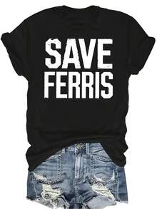 Camiseta "Save Ferris" para mujer y unisex, de verano, casual, transpirable, con personalidad, cuello redondo, manga corta, ropa de calle, versátil, adecuada para adolescentes y adultos - Negro - Ver 1