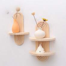 1pc New Wooden Wall Mounted Decorative Rack, Organizer Shelf For Living Room, Balcony, Flower Pot, Keys, Creative Artistic Background, Wall Hanging Storage Rack