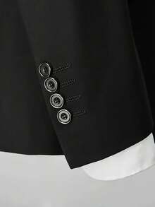 Men's Suit Translation Men's Suit, Business Casual Style, Men's Solid-Color Minimalist Daily Wear Long-Sleeve Suit Set, Including A Long-Sleeve Suit With Lapel Design And Matching Trousers. Suitable For Daily Leisure, Work Commuting, Weddings, Dances, Business And Other Occasions, Featuring A Minimalist And Elegant Style. - 黑色 - 查看 7