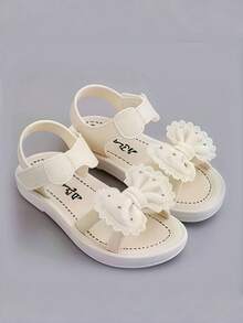 新款露趾凉鞋，公主软底幼儿儿童甜美休闲蝴蝶女童学生时尚可爱夏季 - 米色 - 查看 3