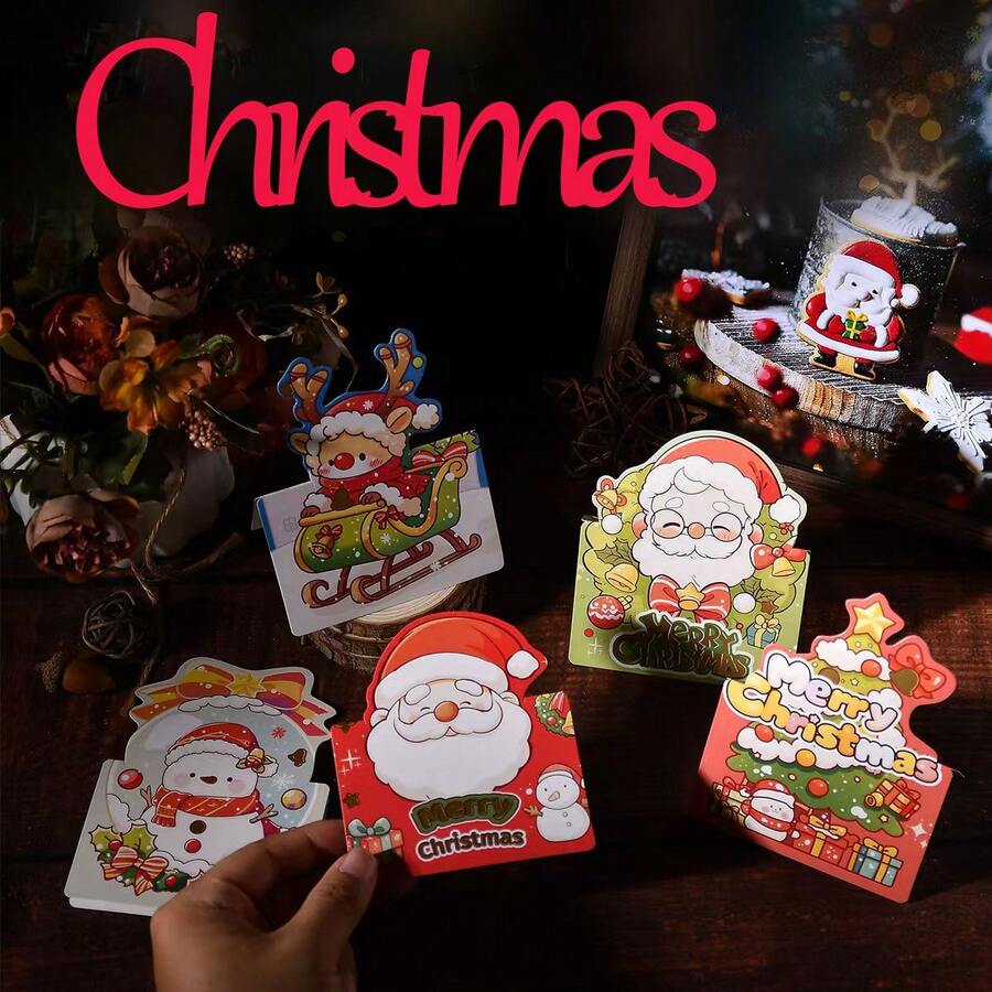 Christmas Cards Set, 5 Merry Christmas Greeting Cards With Envelopes 5 Assorted Designs Folding Holiday Gift Cards For Christmas New Year Adults Kids Gift Cards.