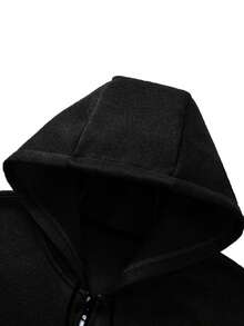 男士休闲运动套装，长袖上衣和裤子，适合户外活动、健身房、散步、简约、春秋季 - 黑色 - 查看 5