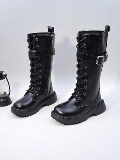 Botas para niñas para otoño/invierno, nuevos estilos de botas altas para niños, botas de media pantorrilla estilo británico, botas con suela gruesa, botas de princesa de cuero, zapatos escolares, botas largas para niñas pequeñas