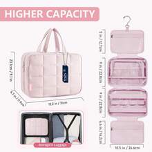 Travel Toiletry Bag & Makeup Bag With Jewelry Storage , Portable Hanging Organizer For Full-Sized Shampoo, Conditioner, Brushes Set, Makeup Accessories,Travel Essential,Large Size - 淺粉色 - 查看 4