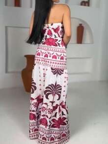 Look Of Millions!!! Long Strapless Dress With Floral Print - Dusty Pink - View 2