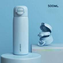 时尚便携式双盖不锈钢保温水瓶，适合户外、学校、男士和女士