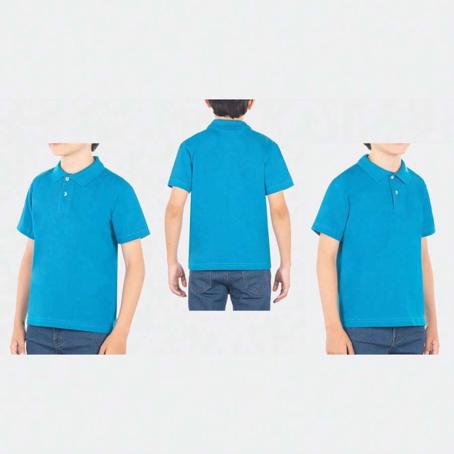 Young Boys Polo Shirts - Teal Blue - View 1