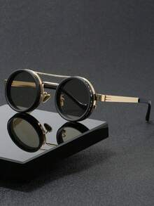Solid Color Retro Kaleidoscope Style Rotatable Party Fashion Glasses, Party, Gathering, Travel, Fashion Steampunk Style Rotatable Lens Glasses - Adjustable Brightness, Alloy Frame, Black Frame With Gray Lens, Suitable For Masquerade And Fashion Accessories, Fashion Statement Glasses | Steampunk Glasses | Alloy Frame Glasses