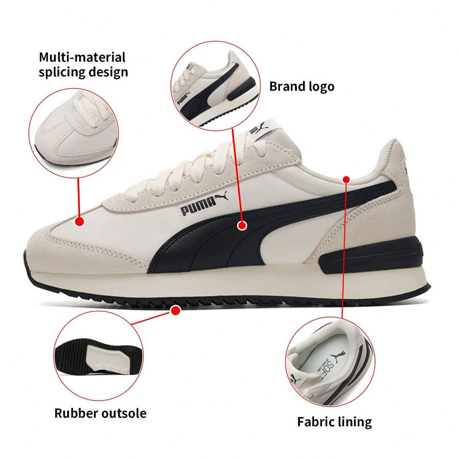 Puma 彪马 R78 尼龙复古轻便舒适休闲运动鞋，低帮系带，399250 - 米白色-黑色 - 查看 1